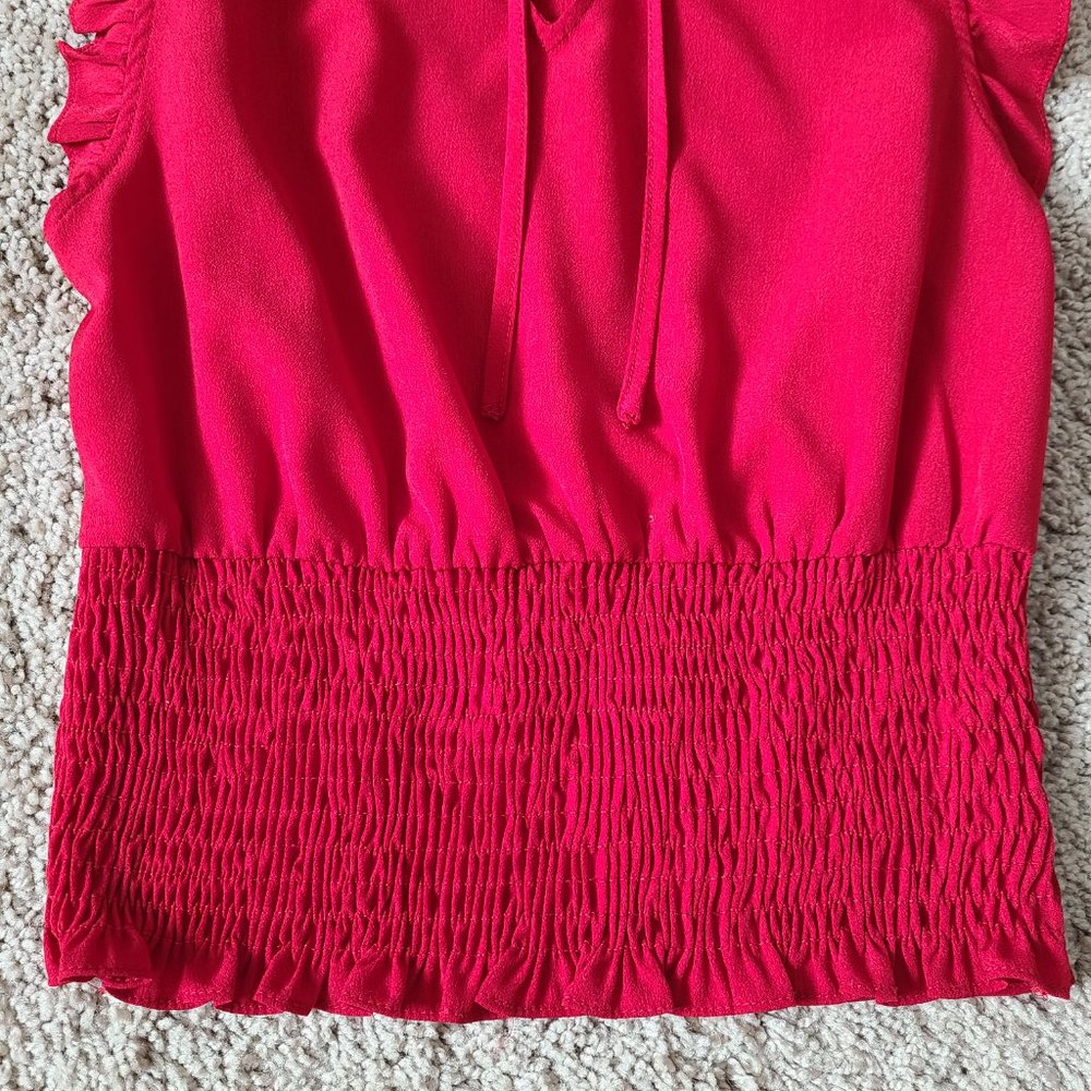 Red Ruffle Ribbed Blouse XS - Picture 5 of 10